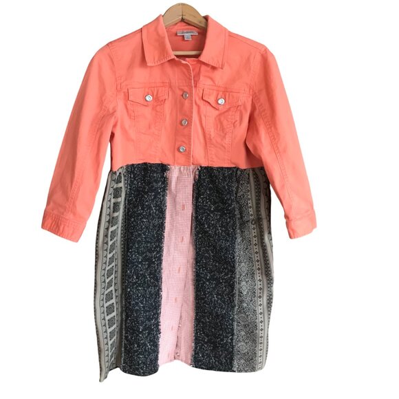 Boho Patchwork Duster, Size S-M: Upcycled Hippie Dress, Rag Quilt Seams - Picture 4 of 10